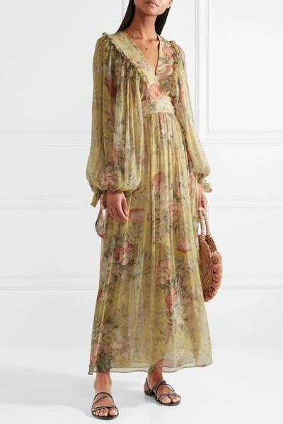 Shop Zimmermann Melody Floral-print Silk-crepon Maxi Dress In Beige