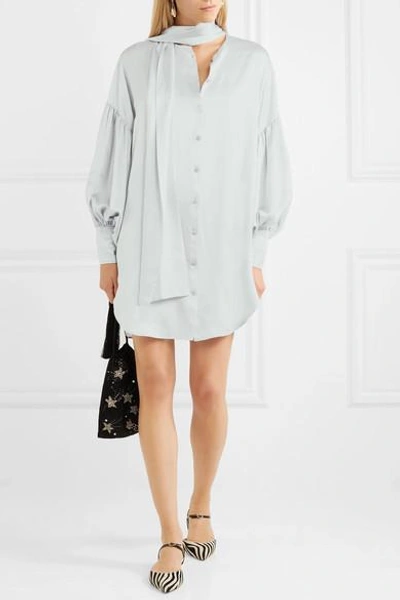 Shop Hillier Bartley New Romantic Pussy-bow Silk-satin Mini Dress In Gray