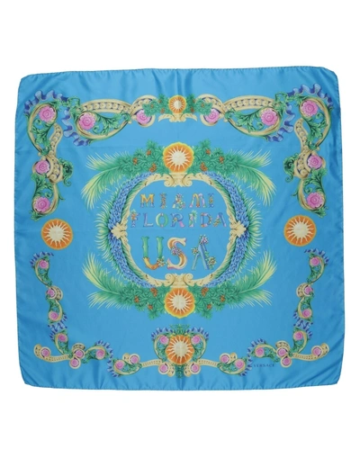 Shop Versace Square Scarves In Azure