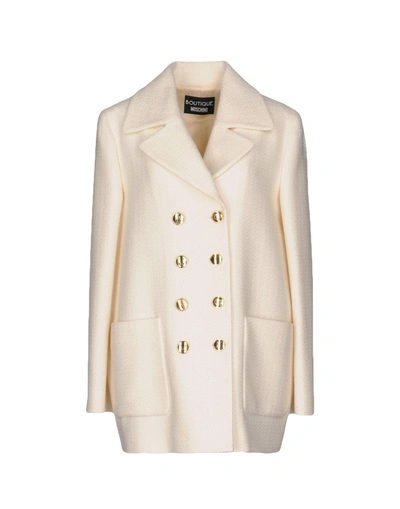 Shop Boutique Moschino Coat In Ivory