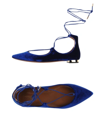 Shop Aquazzura Woman Ballet Flats Blue Size 6 Textile Fibers