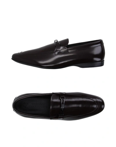 Shop Versace Loafers In Dark Brown