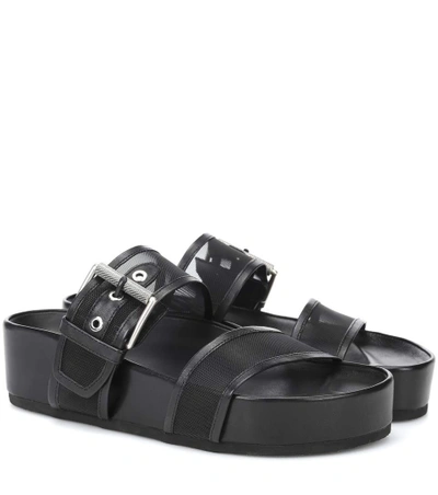 Evin Mesh And Leather Platform Slides In Black