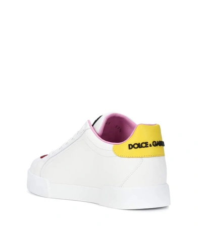 Shop Dolce & Gabbana Portofino Embellished Leather Sneakers In White
