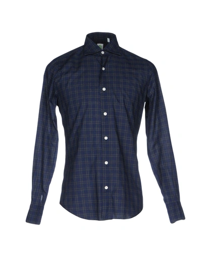 Shop Finamore Checked Shirt In Dark Blue