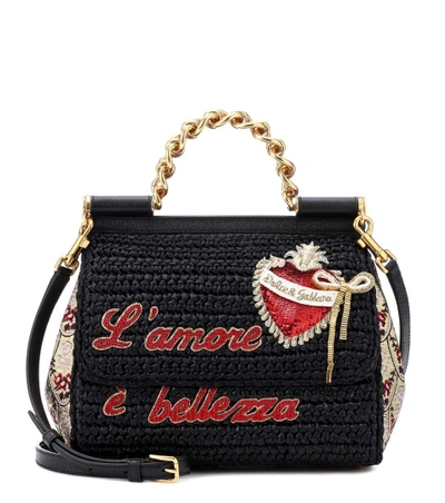 Shop Dolce & Gabbana Sicily Medium Raffia Shoulder Bag In Female