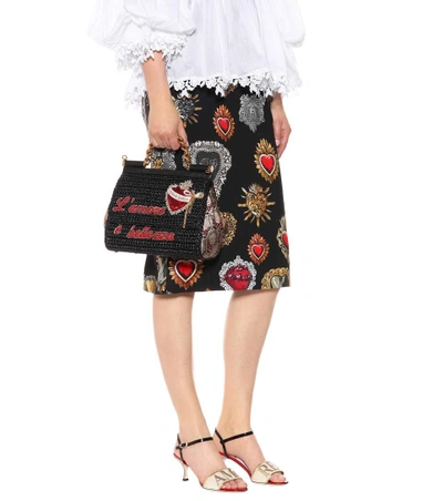 Shop Dolce & Gabbana Sicily Medium Raffia Shoulder Bag In Female