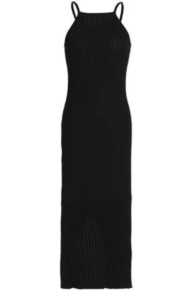 Shop Autumn Cashmere Woman Ribbed Cotton Midi Dress Black