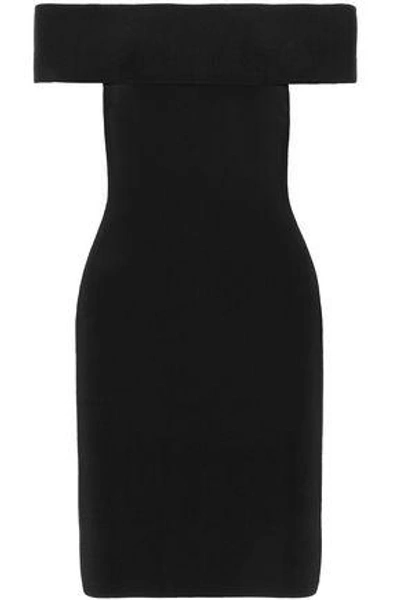 Shop Alexander Wang T Off-the-shoulder Stretch-knit Mini Dress In Black