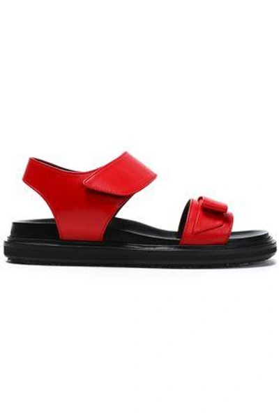 Shop Marni Woman Bow-embellished Leather Sandals Red