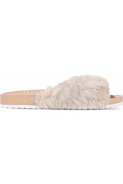 Shop Vince Woman Shearling And Leather Slides Beige