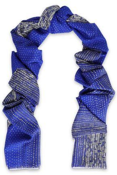 Shop Roberto Cavalli Woman Printed Silk-chiffon Scarf Royal Blue