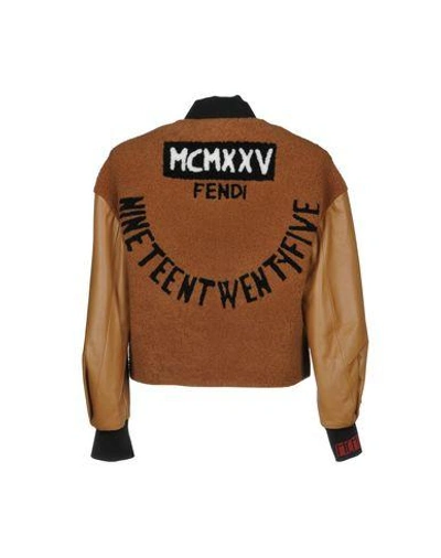Shop Fendi Leather Jacket In Camel