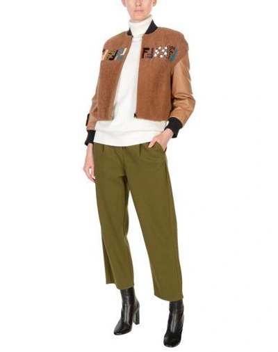 Shop Fendi Leather Jacket In Camel