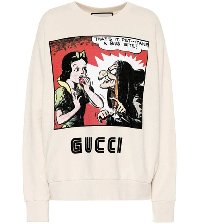 Shop Gucci Printed Cotton Jersey Sweatshirt In White