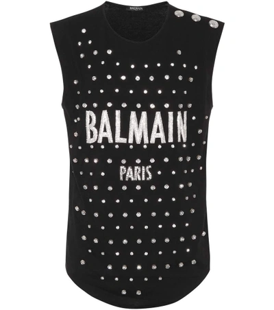 Shop Balmain Crystal-embellished Tank Top In Black