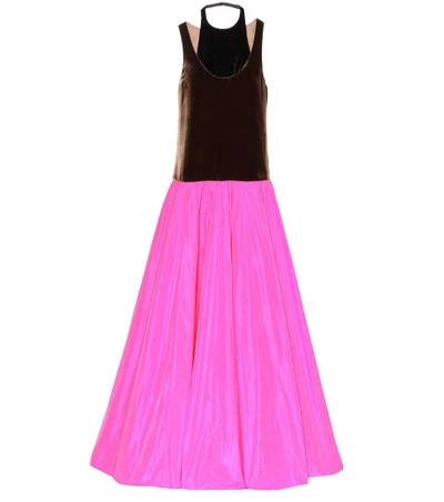 Shop Valentino Color-blocked Gown In Brown