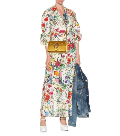 Shop Gucci Floral-printed Linen Dress In Multicoloured