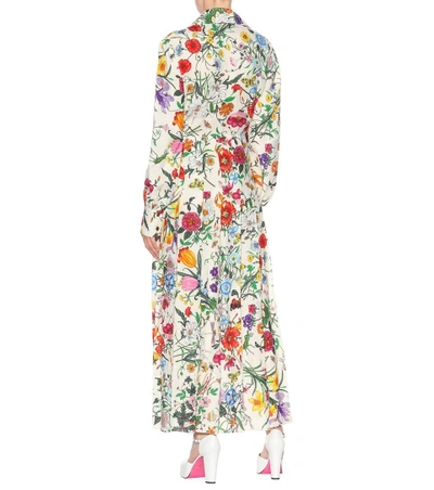 Shop Gucci Floral-printed Linen Dress In Multicoloured