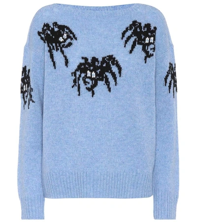 Shop Prada Intarsia Virgin Wool Sweater In Blue