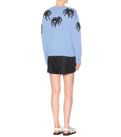 Shop Prada Intarsia Virgin Wool Sweater In Blue