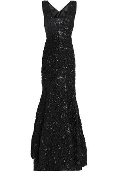 Shop Milly Penelope Cloqué-jacquard Gown In Black