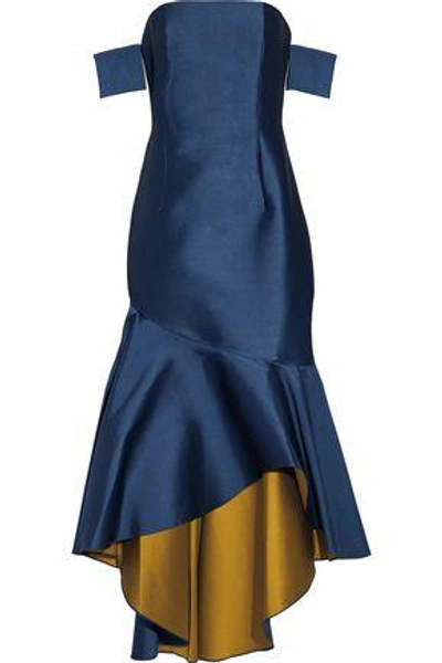 Shop Sachin & Babi Woman Walia Off-the-shoulder Fluted Duchesse-satin Gown Storm Blue