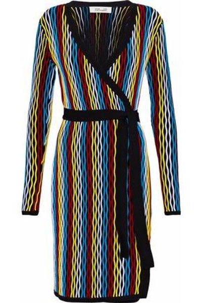 Shop Diane Von Furstenberg Woman Ribbed Merino Wool-blend Wrap Dress Black