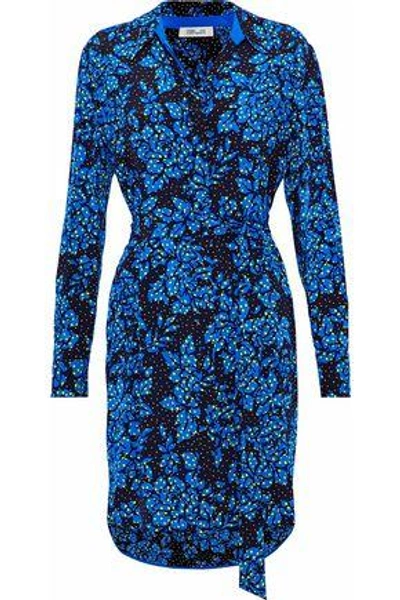 Shop Diane Von Furstenberg Woman Belted Printed Silk Crepe De Chine Shirt Dress Bright Blue