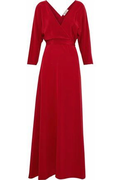 Shop Diane Von Furstenberg Woman Washed-silk Wrap Maxi Dress Crimson
