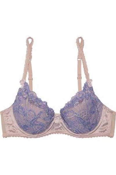 Shop Mimi Holliday By Damaris Woman Tiger Lily Leaver's Lace, Satin And Mesh Push-up Bra Lavender