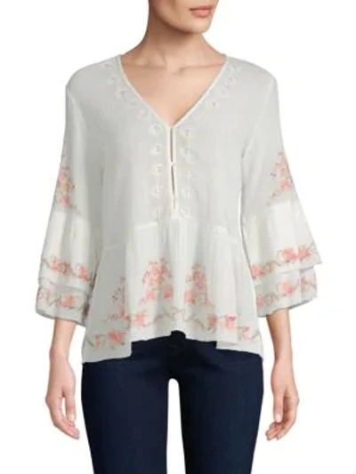 Shop Joie Kamile Floral Embroidered Blouse In Porcelain