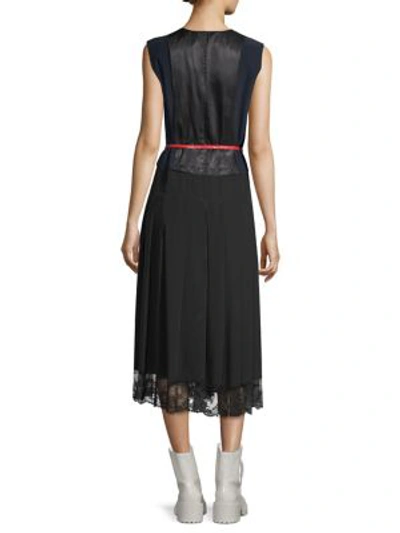 Shop Marc Jacobs Pleated Lace-hem Midi Dress In Navy