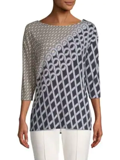 Shop St John Swirl Motif Boatneck Top In Navy Multi