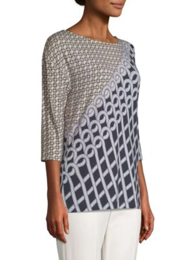 Shop St John Swirl Motif Boatneck Top In Navy Multi