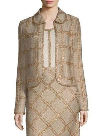 Shop St John Checkered Tweed Jacket In Gold Multi