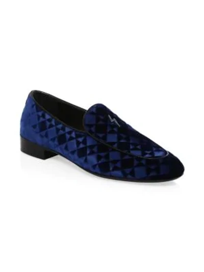 Shop Giuseppe Zanotti Embossed Velvet Loafers In Suit Bluette