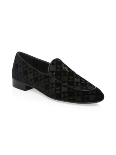 Shop Giuseppe Zanotti Men's Embossed Velvet Loafers In Suit Nero