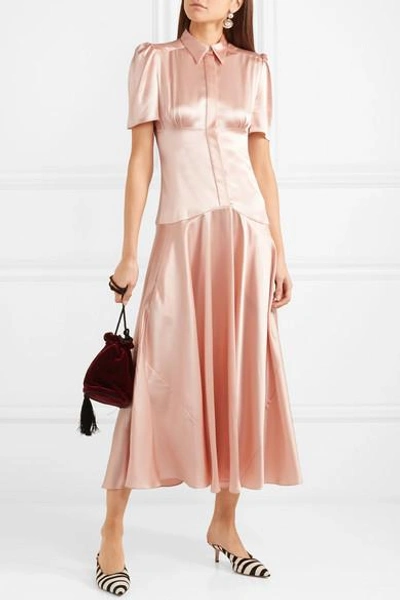 Shop Hillier Bartley Plimpton Silk-satin Midi Dress In Baby Pink