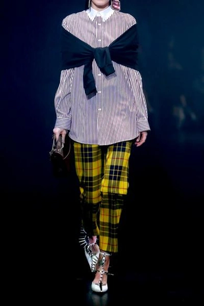 Shop Balenciaga Convertible Tartan Wool-twill Straight Leg Pants In Yellow