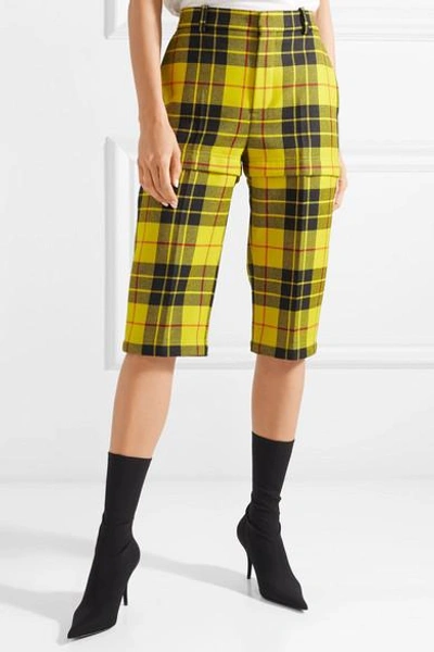 Shop Balenciaga Convertible Tartan Wool-twill Straight Leg Pants In Yellow