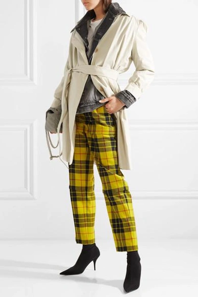 Shop Balenciaga Convertible Tartan Wool-twill Straight Leg Pants In Yellow