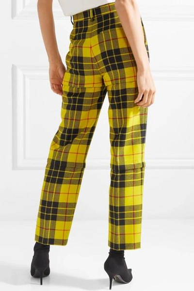 Shop Balenciaga Convertible Tartan Wool-twill Straight Leg Pants In Yellow