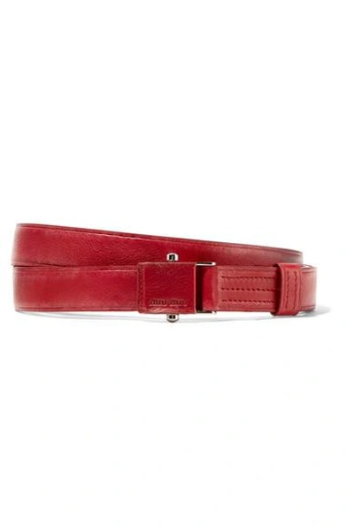 Shop Miu Miu Textured-leather Waist Belt In Red
