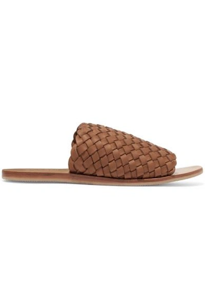 Shop St Agni Corfu Woven Leather Slides In Brown