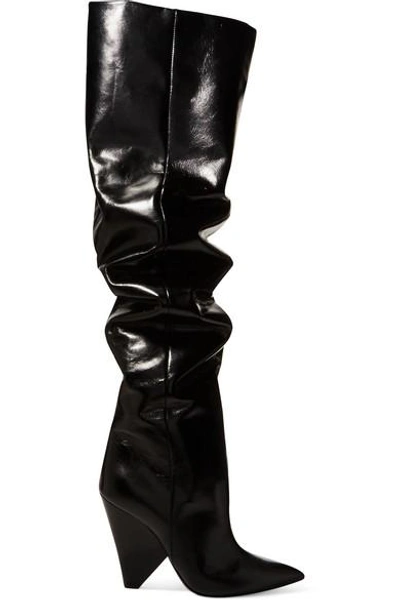 Shop Saint Laurent Niki Glossed-leather Over-the-knee Boots In Black