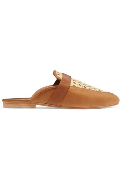 Shop St Agni Siena Leather And Rattan Slippers In Brown