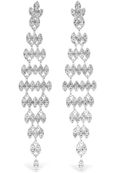 Shop Kenneth Jay Lane Silver And Rhodium-plated Crystal Earrings
