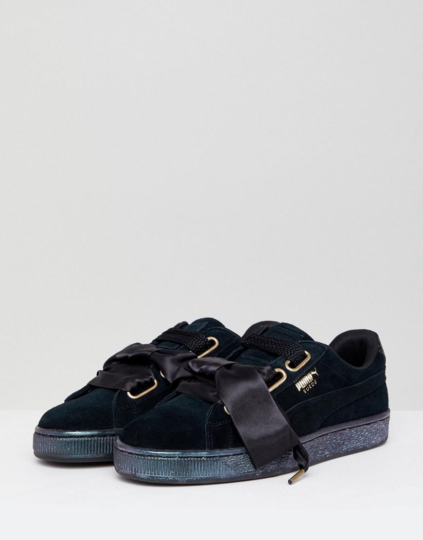 puma suede heart satin black