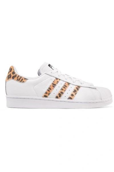 Shop Adidas Originals Superstar Leopard Print-trimmed Leather Sneakers In White